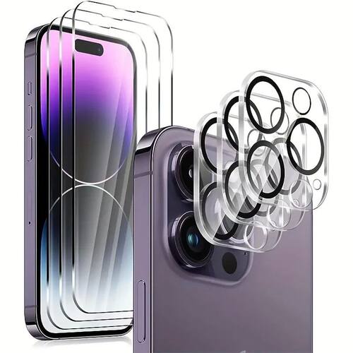 3Pcs Tempered Glass Screen Protector for iPhone 17 16 15 14 13 12 11 With 3Pcs Camera Lens Protector