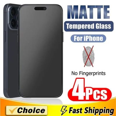 4Pcs Matte Tempered Glass For iPhone 14 13 12 11 15 Pro Max 7 8 16 Plus Frosted Screen Protector
