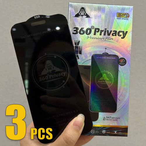 3pcs 360° Privacy ESD Tempered Glass ANTI STATIC Screen Pro
