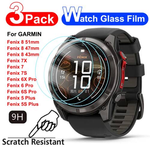 3Pcs 9H Tempered Glass For Garmin Fenix 8 7X 6X Pro 7 6 7S 6