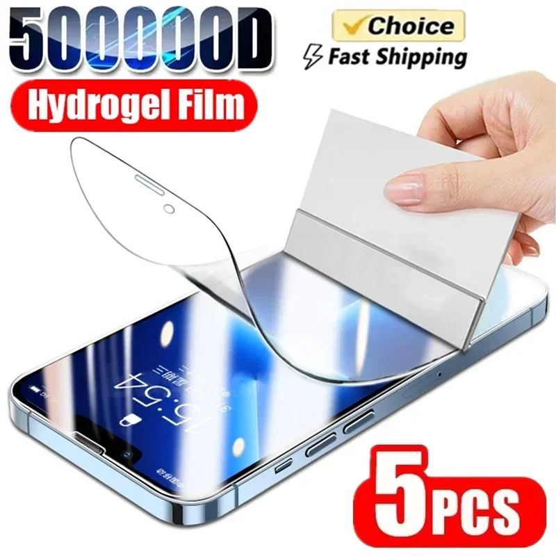 5Pcs Full Cover Hydrogel Film For iPhone 13 12 11 14 15 Pro