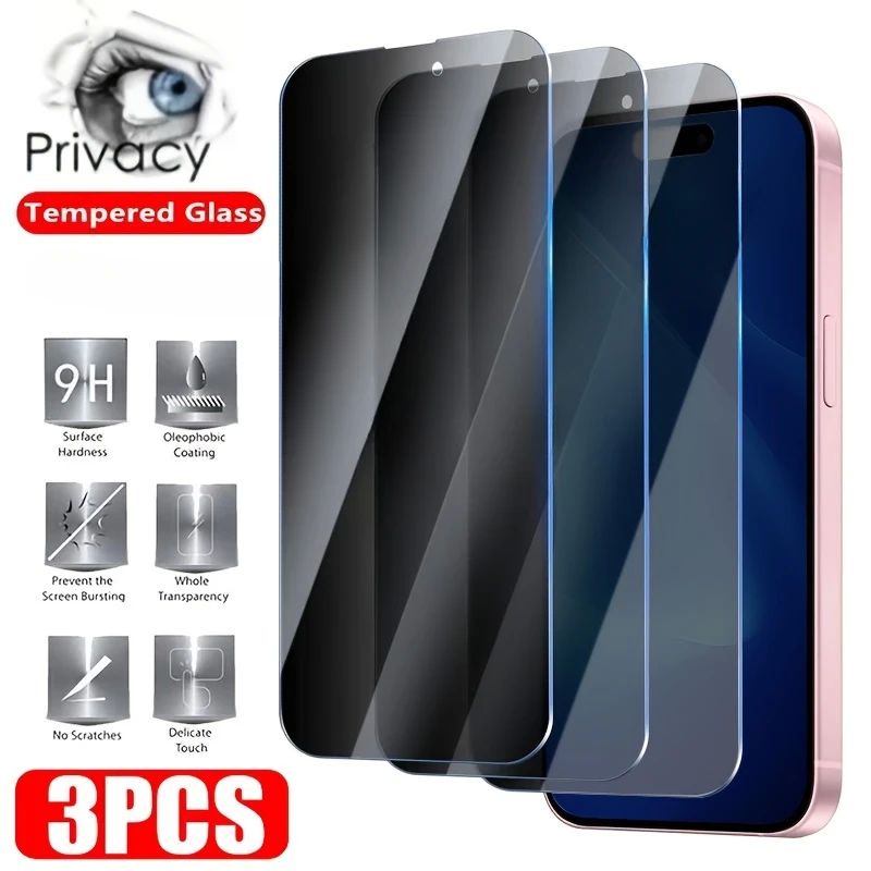 3Pcs Anti Spy Tempered Glass Film For iPhone 15 16 13 Pro Max 16e Screen Protectors  X XR XS Max