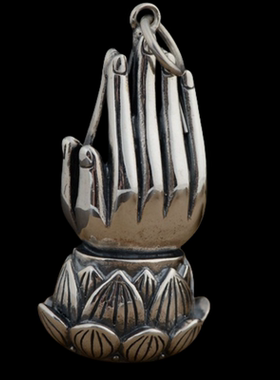 925银复古泰银工艺项链坠项坠挂饰男女双面佛手莲花银饰吊坠礼物