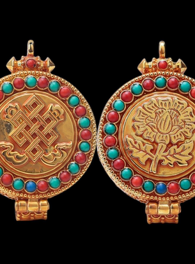 名族风男女DIY配件可以打开吊坠项链嘎乌盒吉祥八宝镶嵌挂件礼物