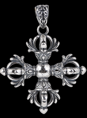 925银吊坠项坠复古做旧民族风十字金刚杵吊饰挂件银饰配饰礼物