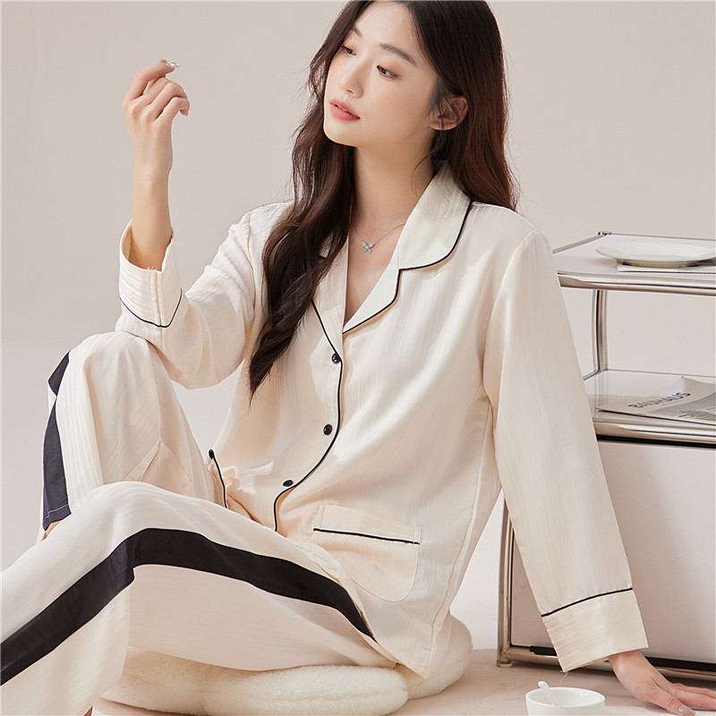 春夏秋季丝绸睡衣女套装长袖长裤性感高贵薄款冰丝韩版简约家居服