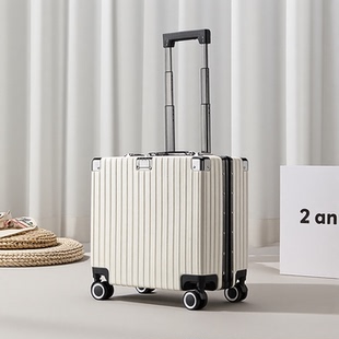 白色方形行李箱横款登机免托运新款旅行拉杆小型轻便铝框18寸20寸
