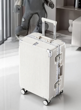 白色20寸铝框拉杆行李箱24寸刹车轮双封闭内衬旅行26杯架手机支架