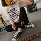 MONAI韩版 棉质显瘦弹力女小脚外穿 秋2024夏女雪花印花图案打底裤