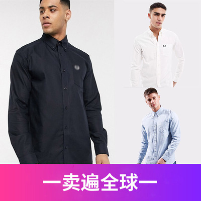 FP秋冬麦穗男士长袖牛津纺衬衫刺绣休闲纯棉修身上衣