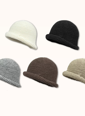 设计师款加厚毛线渔夫帽卷边盆帽百搭简约保暖显脸小针织帽5653