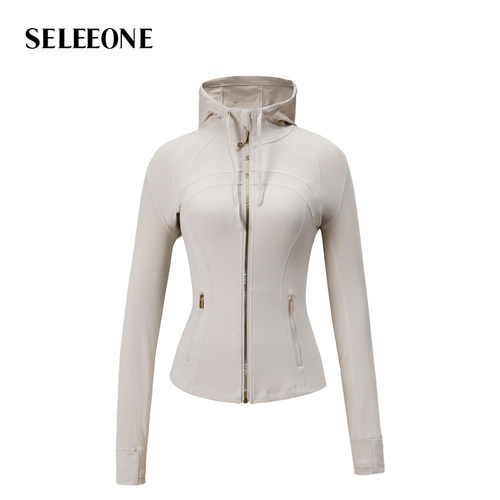 seleeone撞色金拉链瑜伽服运动修身显瘦连帽开衫