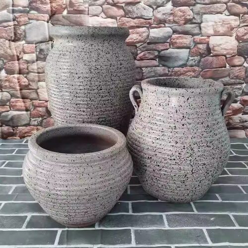 庭院花盆复古怀旧粗陶陶罐大灰色
