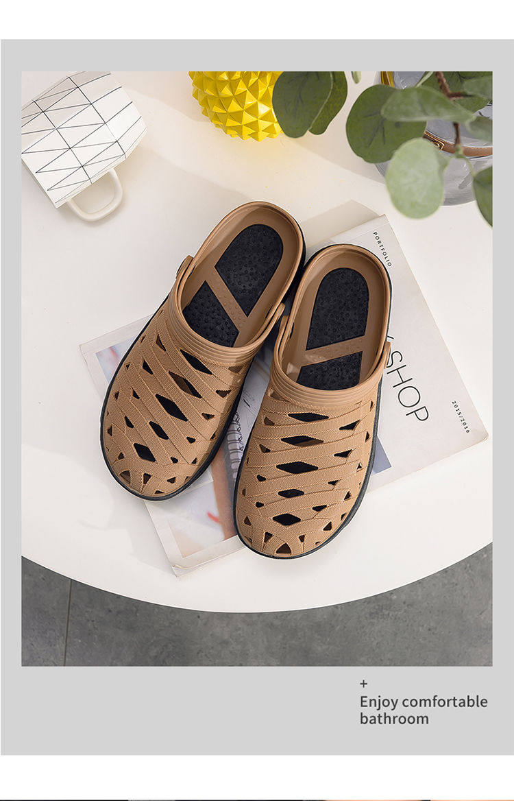 夏季男士越南乳胶凉拖鞋半包头沙滩家居户外软底不臭脚洞洞鞋