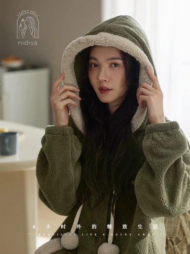 妮狄娅 Пижама, зимний коралловый бархатный модный удерживающий тепло банный халат с капюшоном