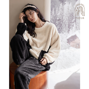妮狄娅睡衣女士秋冬季 珊瑚绒简约圆领时尚 套头保暖休闲家居服套装