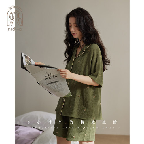 夏季纯棉开衫森系少女家居服套装
