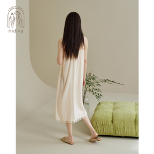 纯欲少女缎面轻奢家居服 凉感冰丝 睡衣睡裙女夏季 长吊带裙时尚