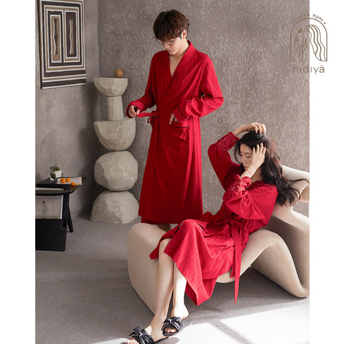 妮狄娅秋季中长版新婚情侣睡衣