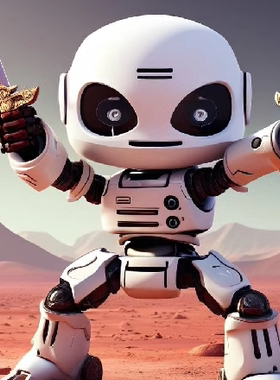 大学生Python海龟画图火星上可爱的持双剑白色的功夫机器人源代码