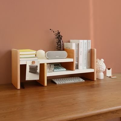 MOZI桌面伸缩组合书架 环保实木学生收纳整理架 办公桌工位置物架