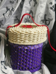 原创福字招财猫麻绳编织手提篮抱抱桶礼盒高17cm宽15