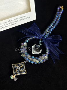 手工民族风水晶蝴蝶结瑶族刺绣车挂件挂件（手绣布）