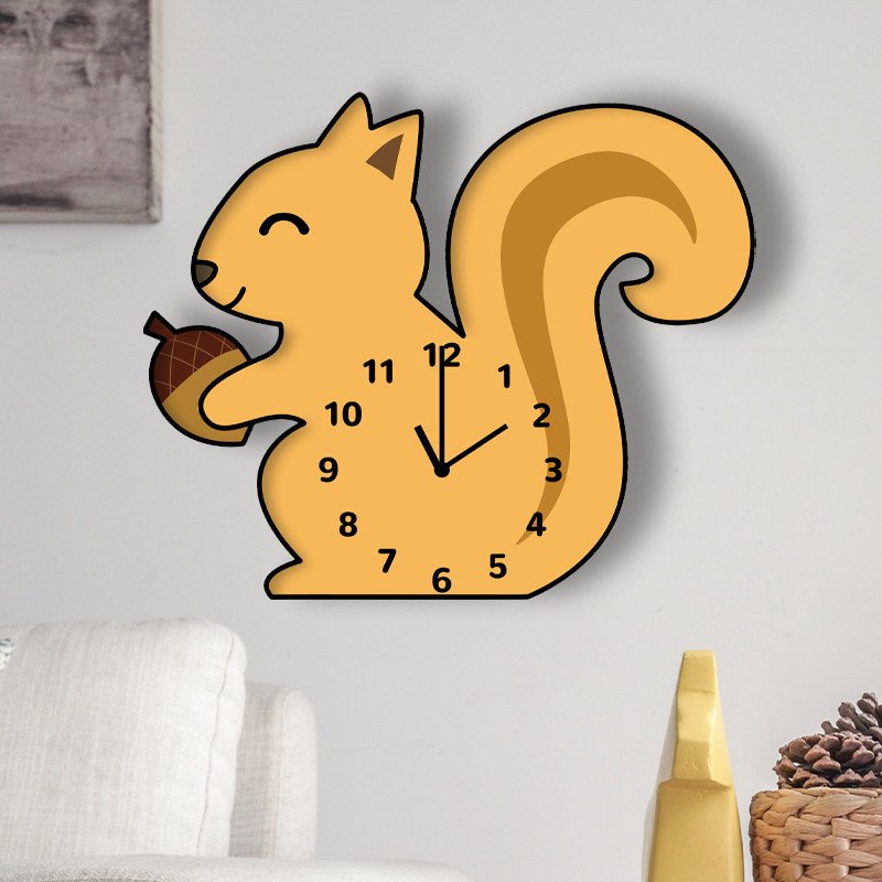 可爱松鼠卡通创意静音客厅卧室儿童房幼儿园钟表挂钟时尚装饰表