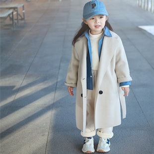 男童女童双面羊绒大衣2025秋冬新款儿童西装领中长款加厚毛呢外套