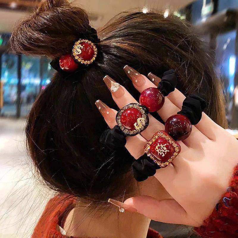 新年红色水钻发圈女本命年马年发绳轻奢高级高弹力不伤发丸子头饰,饰品/流行首饰/时尚饰品新,发饰,淘宝优惠券,粉丝福利购,淘宝优惠卷