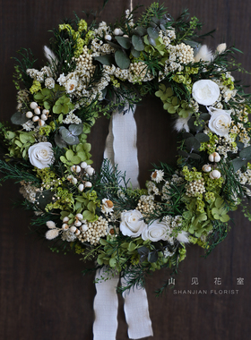 森系永生花环真花室内门墙装饰婚礼吊挂绿色植物生日乔迁新居礼物