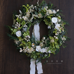 饰婚礼吊挂绿色植物生日乔迁新居礼物 森系永生花环真花室内门墙装