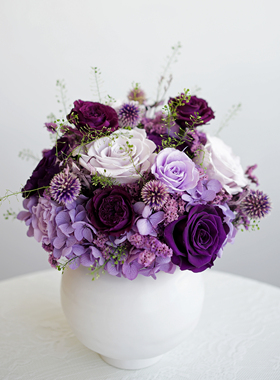 紫色永生花进口奥斯汀玫瑰客厅茶几桌花居家装饰餐桌摆设真花送人