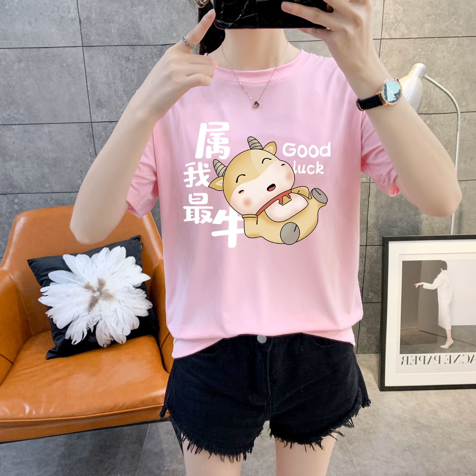 實拍克雙磨牛奶絲白元棉元短袖恤女情侶裝網紅