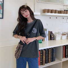 實拍純棉夏裝韓版設計感港風簡約短袖恤女上衣小眾