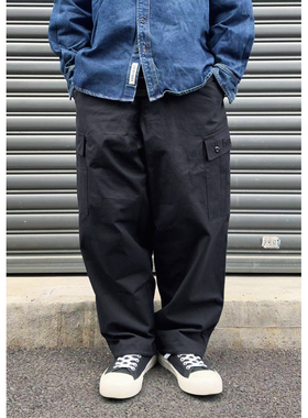 Batterup秋冬新款休闲裤日系宽松大口袋刺绣直筒伞兵裤工装裤男潮