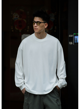 BatterUp春秋基础款打底上衣纯棉宽松纯色百搭圆领长袖T恤男潮牌