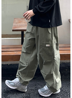 Batterup春夏新款休闲裤子日系宽松军绿色直筒伞兵工装裤男潮牌