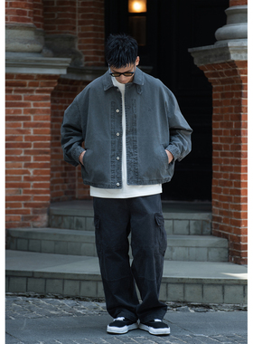 BatterUp2025新款上衣日系宽松休闲翻领短款工装夹克外套男春秋潮