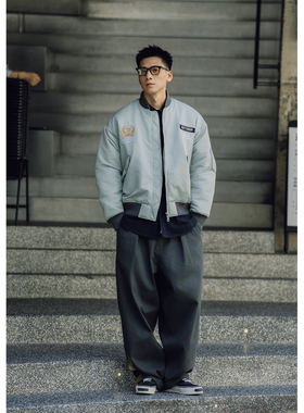 Batterup冬季新款棉服重工刺绣棒球领短款MA1飞行夹克外套男潮牌