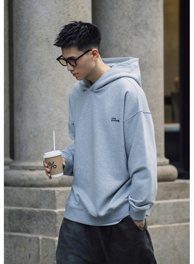 Batterup秋冬新款外套日系宽松简约休闲加绒百搭灰色连帽卫衣男潮