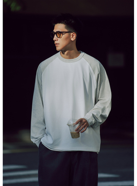 Batterup春季新款简约宽松圆领撞色插肩长袖T恤男松弛感休闲上衣