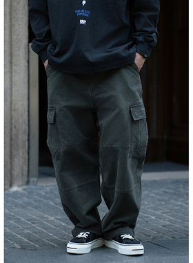 Batterup25秋冬新款潮流百搭休闲裤日系水洗宽松口袋锥形工装裤男