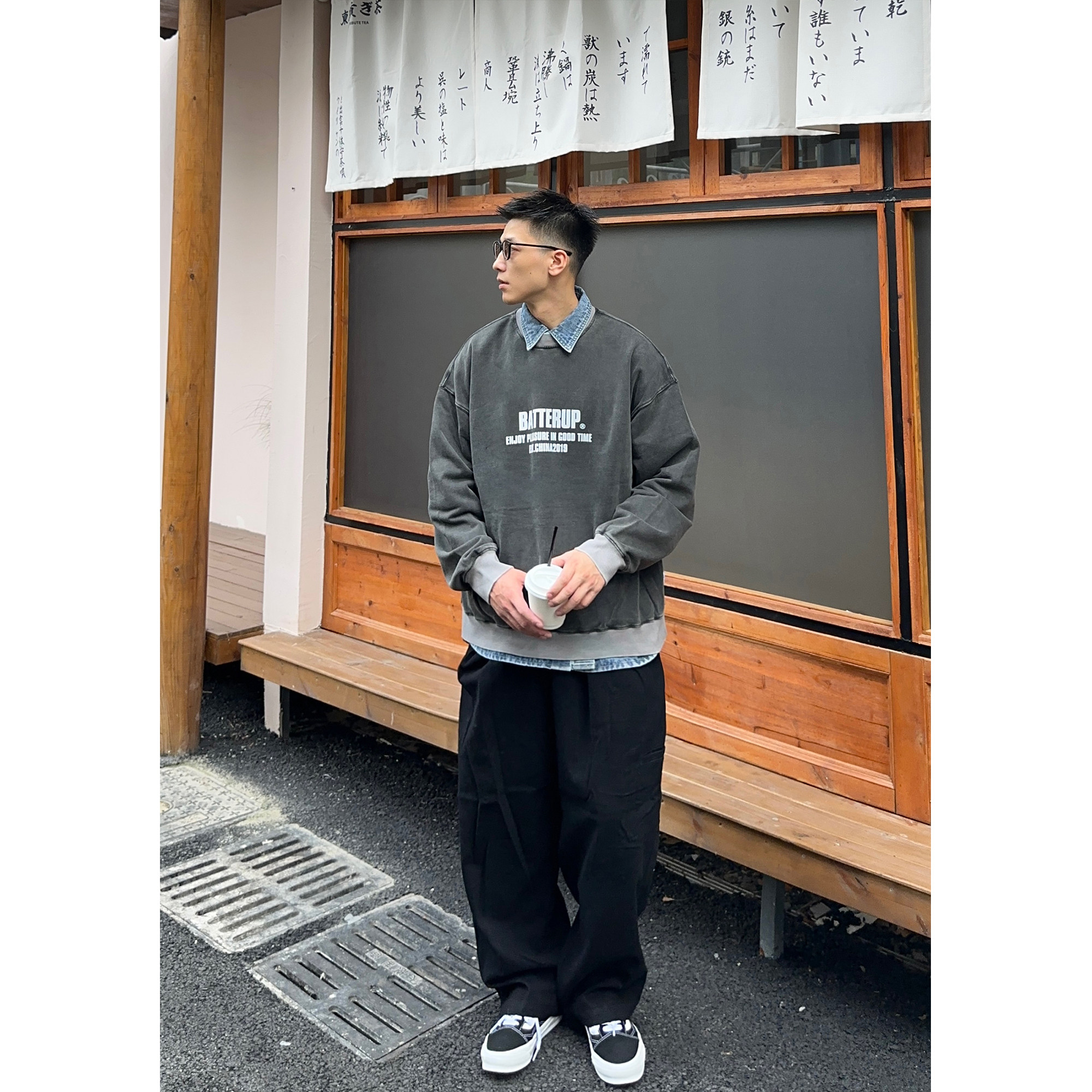 Batterup24秋冬新款外套日系水洗复古无帽撞色休闲圆领卫衣男潮牌,男装,卫衣,淘宝优惠券,粉丝福利购,淘宝优惠卷