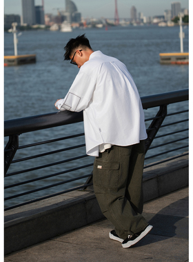 Batterup2025秋冬新款上衣日系宽松刺绣纯色休闲百搭长袖衬衫男潮