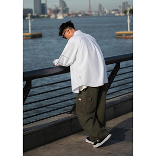 Batterup2025秋冬新款上衣日系宽松刺绣纯色休闲百搭长袖衬衫男潮