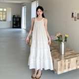 绝美超仙挂脖法式露肩连衣裙女2025年夏季新款海边度假桔梗长裙潮，女装连衣裙，浙宝239