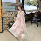 法式雪纺印花连衣裙女2025春秋季新款韩系显瘦甜美度假风吊带裙子，女装连衣裙，浙宝239