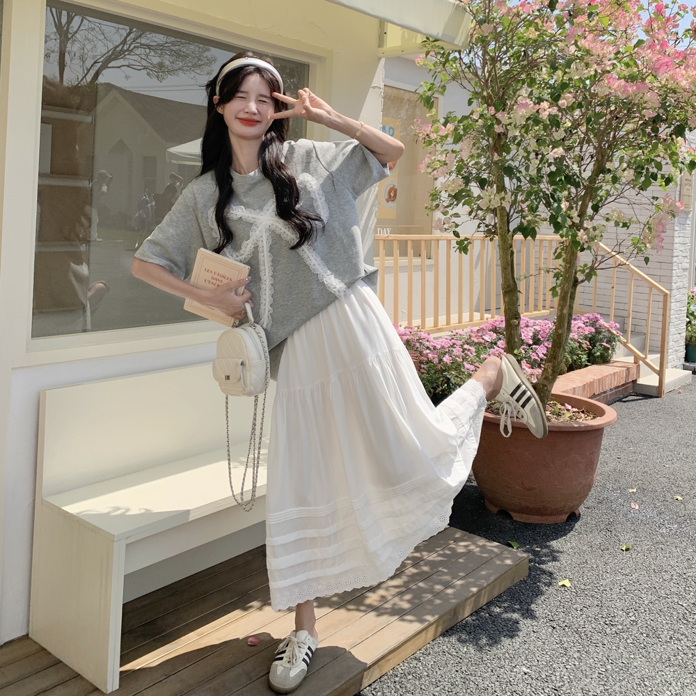 灰色蝴蝶结T恤半身裙套装2025夏独特漂亮韩系休闲减龄气质两件套,女装套装/套裙,浙宝239 灰色蝴蝶结T恤半身裙套装2025夏独特漂亮韩系休闲减龄气质两件套,女装套装/套裙,浙宝239