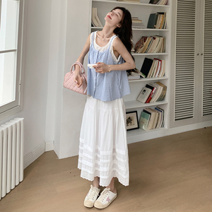 清纯系夏日穿搭格子罩衫吊带背心裙套装女2025夏季新款无袖连衣裙图片